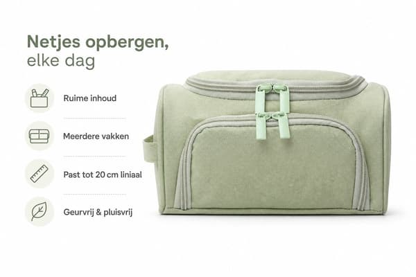 Stor blyantmappe med flere rom, slitesterkt luktfritt stoff, passer til 20 cm linjal, for skolebarn, 22 x 11 x 12 cm
