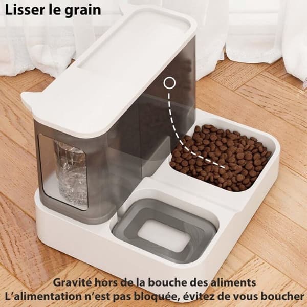 2-i-1 3 - 8L automatisk mat- og vanndispenser for katter og små hunder - mat- og drikkefontener (grå)