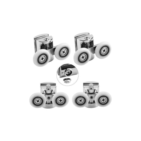 Sett med 4 doble ruller - for skyvedusjdør, 2 hjul 23 mm diameter sinklegering bad..DEBUNS