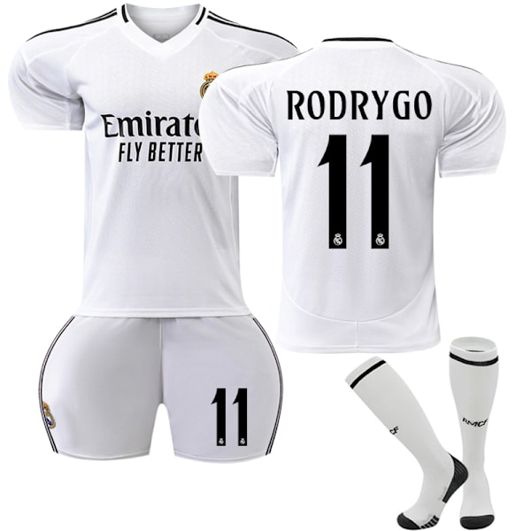 24-25 Real Madrid Hjemmebane Børnefodbold Sæt Nr. 11 RODRYGO Kids 16(90-100cm)