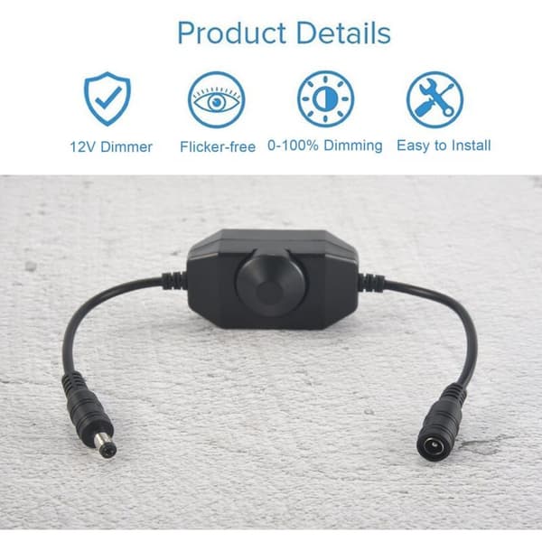 LED Strip Lysdæmper, DC 12V-24V 6A Lysdæmper, Egnet til 3528, 5050, 5630 LED Reblys (Sort)
