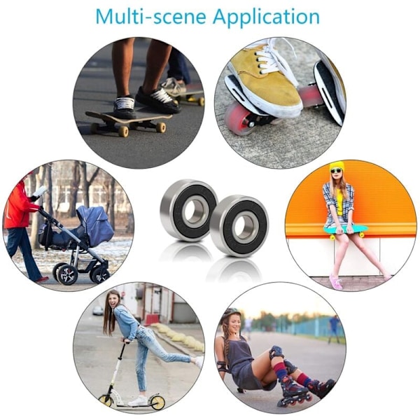 30 stk. 608RS Lejer, Friktionsfrie Kuglelejer i Kulstofstål til Skateboard, Longboard, Miniature Scooter, Rulleskøjter, ABEC-9, Sort, Rød, Blå, 2287mm