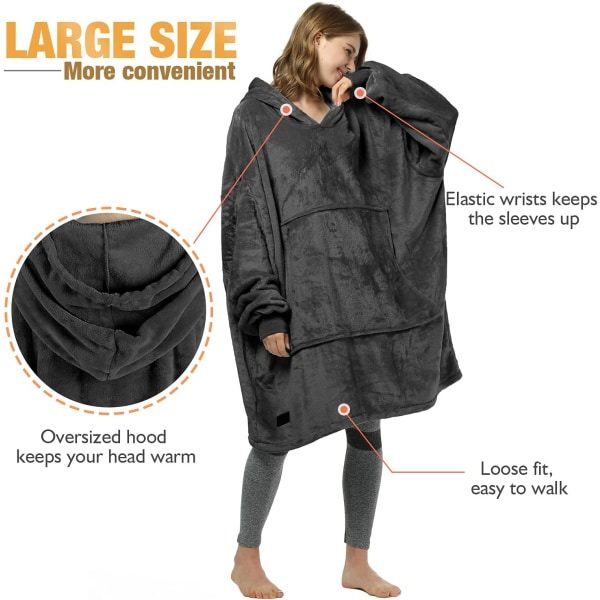 IC Oversized Hoodie Filt med Luva Svart