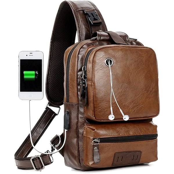 IC Sling Crossbody Taske Axelväske Herre og Dame Retro PU Læder Sling Rygsæk Cykel, Mode