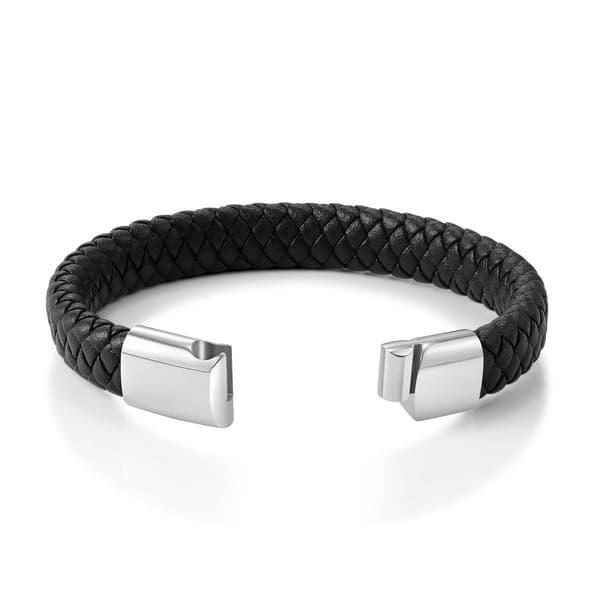 Malinsi Flettet Læderarmbånd til Mænd med Magnetisk Lås i Rustfrit Stål, Sort 20+2 cm med Forlænger, Gave til Ham