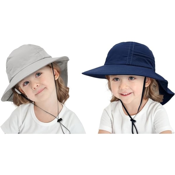 IC Baby Solhatt Sommer Toddler Justerbar UPF 50+ Bredbremmet Halsklaff Strandhatter Gutter Jenter 1-9 År Barn