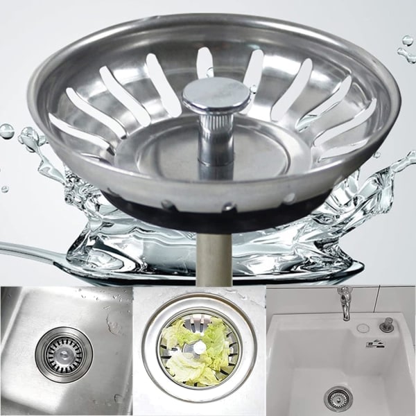 IC Vaskplugg 78 mm, Universal Vaskfilter, Universal Vask i Rustfritt Stål Plug-Sink Avløp/Vask-Kjøkkenvask Sil