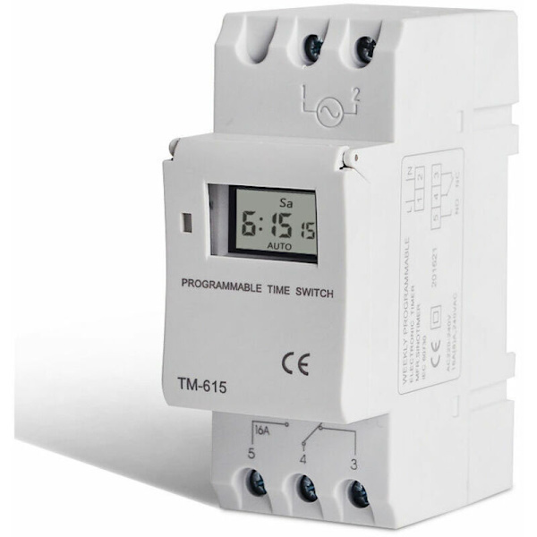 TM615-2 Programmerbar Timer Tidsbryter Energisparende Tidsstyring Skinneinstallasjon 220V AC