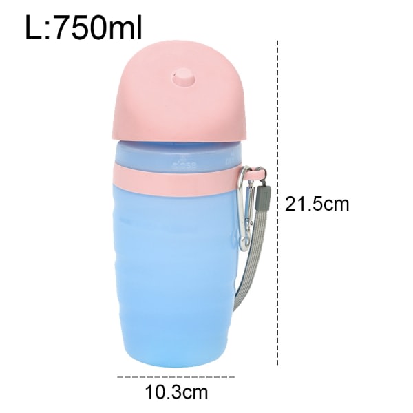 IC Bärbar hundvattendispenser med hopfällbar drickskoppsskål rosa 750ML
