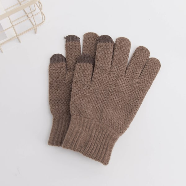 IC Vinter Pekskjermhansker Varme Ullfôrede Strikkhansker Elastiske Mansjetter (Khaki)