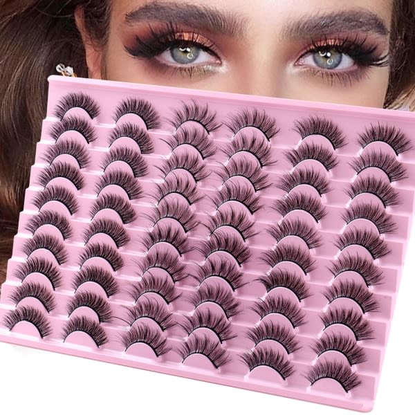 Russiske Strip Volume Eyelashes DD Curl Wispy Fluffy Falske Øyenvipper Ser Ut Som Vippeextensions Natural-Lashes Pakke 6