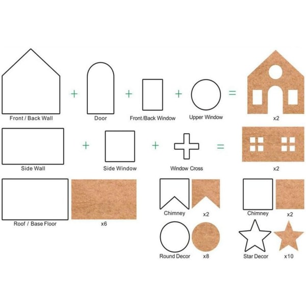 IC (Set med 10 stycken) Pepparkakshus-set, baka ditt eget lilla hus för julhus, chokladhus, spökhus