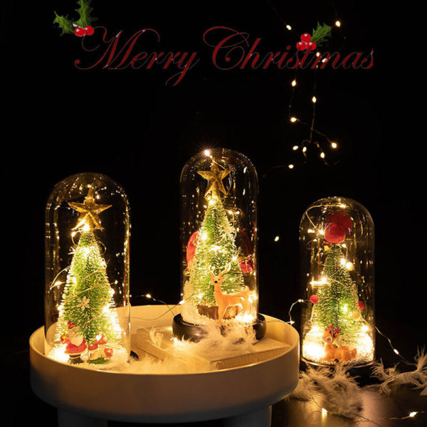 IC Julgran i glaskupol Liten julgransbelysning Skrivbordsprydnad Glödande minijulgran (Hairball Recumbent Fawn)