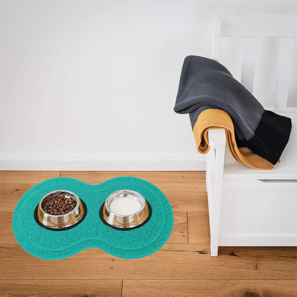 IC Vattentät bordstablett av silikon ，formad matmatta for husdjur, silikonupphöjd läpp, spillfri hundkattskål matta-blå