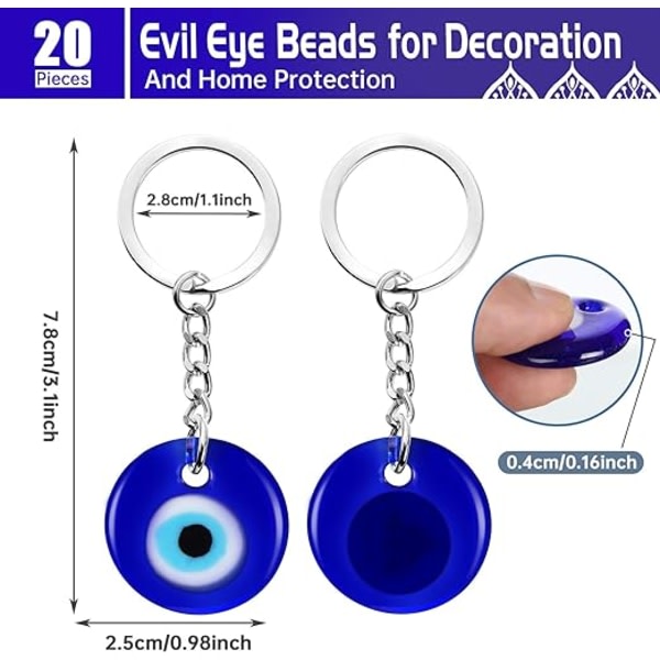 20 delar Berlocker Hängsmycken Blå turkiska Evil Eye Nyckelring Hantverk IC