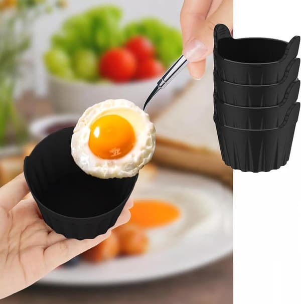 6-dels tilbehør til eggform – passer til alle airfryere – svarte eggformer i silikon – non-stick-belegg