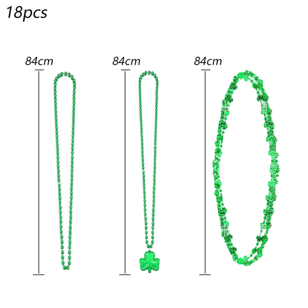 IG 18ST St. Patrick's Day Shamrock Halsband Clover Grön Pärla