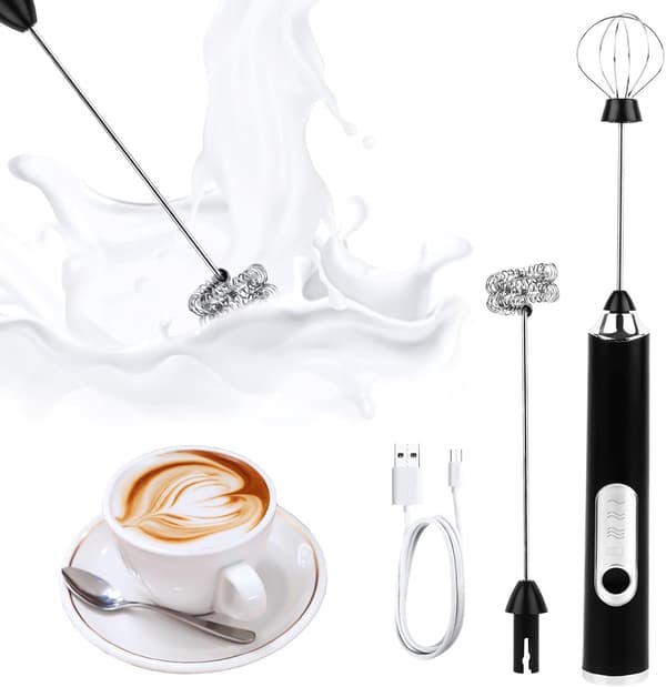 Elektrisk og manuell melkeskummer - Mini visp med dobbelthode - for kaffekrem, cappuccino, latte