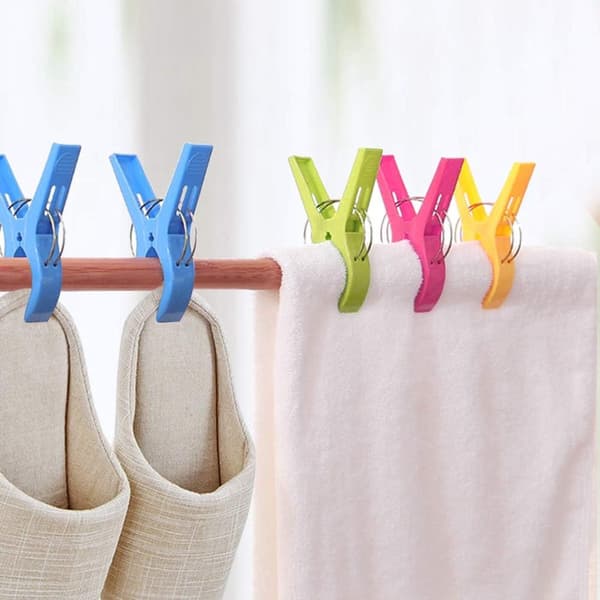 8 strandklemmer - holdbare, store, farverige plastikklemmer - til håndklæder, dyner, lagner, duge - 12 cm