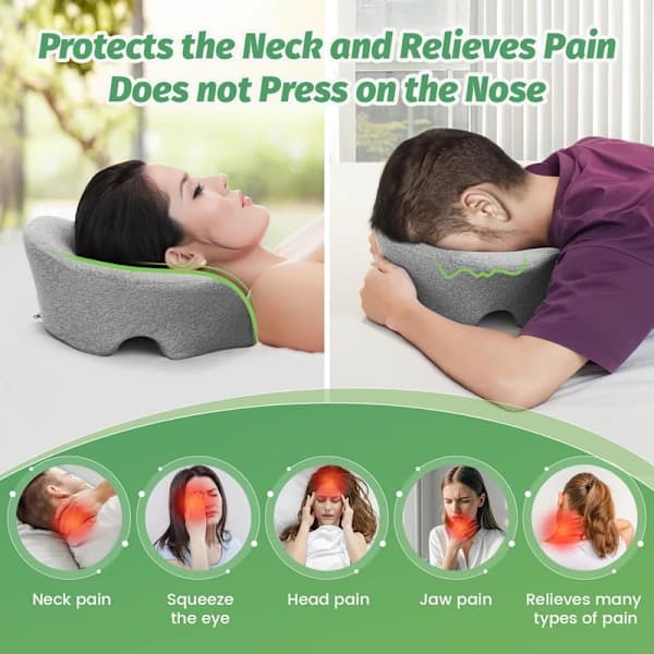Massagepude til ansigtet nedad med dobbelt åndehul Memory Foam Nakkestøtte Grå