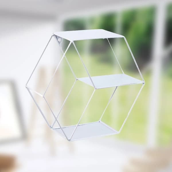 Creative Nordic Style Hexagon Storage Shelf Wrought Iron Double Layer Wall Shelf 1x 1x