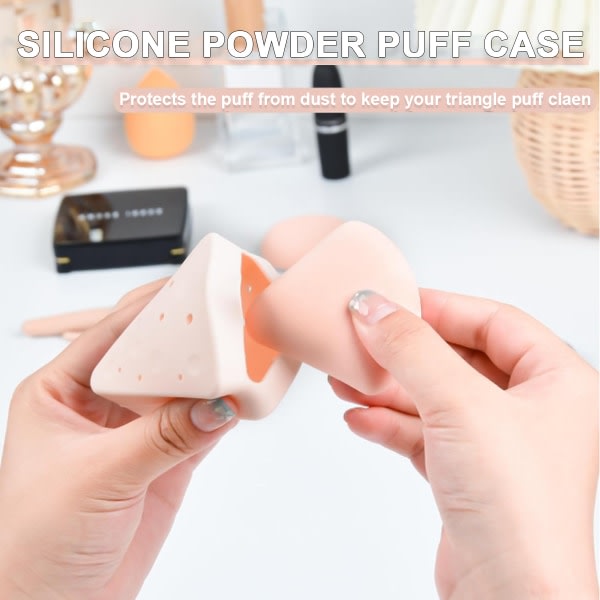 IC Triangel Powder Puff Case, Andas Silikon Makeup Svamp Pink