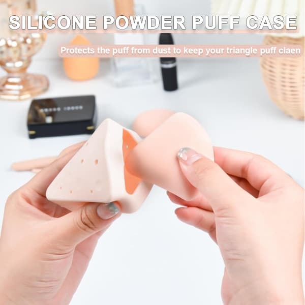 IC Triangel Powder Puff Case, Pustende Silikon Sminkesvamp Rosa