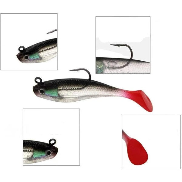IC Sæt, 5 stk 8cm Blødt Agnspil Blyhoved Havfiskedrag Fiskeredskab Spidset Trippelkrog Kunstigt Agnspil T-hale