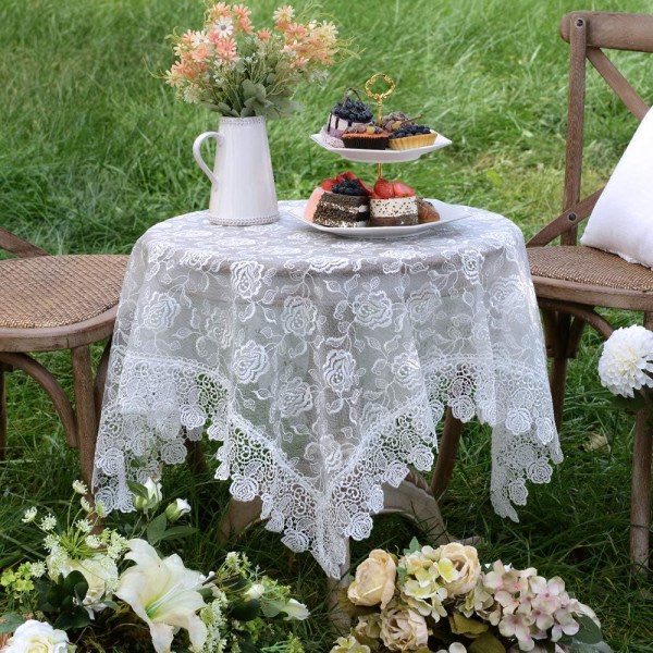 IC Rektangulär liten bordsduk Spets Macrame Vintage duk