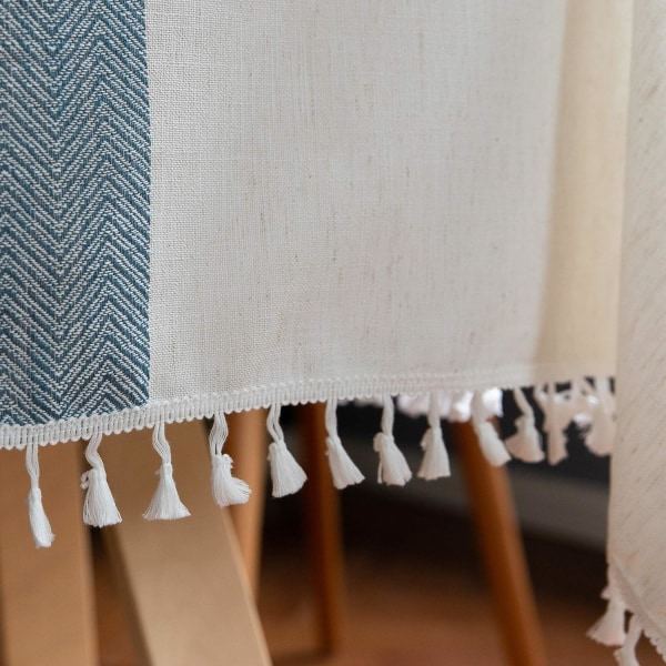 IC Köksduksskydd, bomullslinnetyg små rektangulära dukar för 4 till 6 platser, beige, blå rand, 55x70 tum