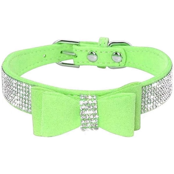 IC Hundhalsband med strass, glänsande, mjuk mocka, för hundar och katter (storlek XXL, grön)