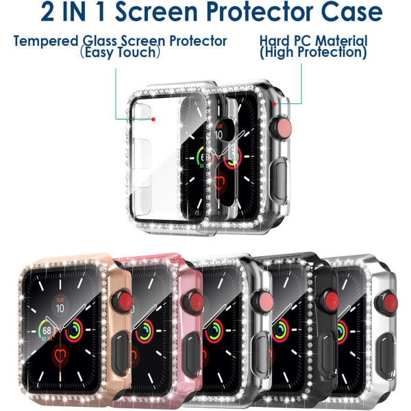 5Pack 38mm Bling- case Inbyggt skärmskydd i glas Kompatibel med IC