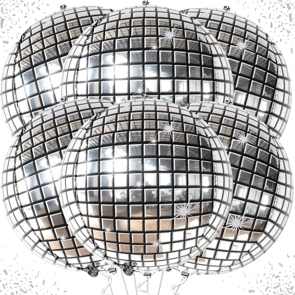 IC Silver Discoballonger - 22 tum, forpackning om 6 | 4D Sphere Discoballonger for Discofestdekorasjoner | Oppblåsbart Disco
