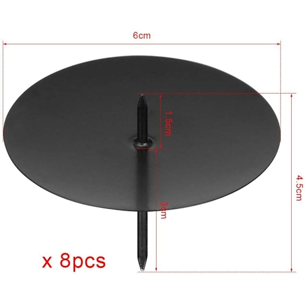 8 stk. adventskrans metall, 6 cm lysestake svart lysplate, lysplugg til jul Svart 6 cm