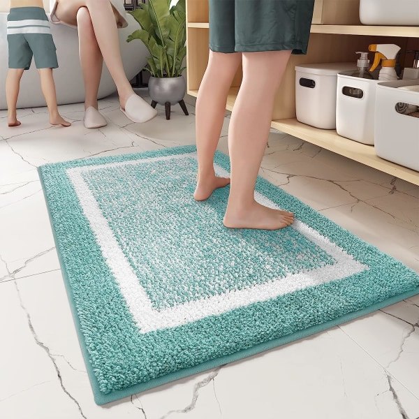 IC Supermjuk och absorberande badmatta för badkar, dusch och badrum, badrumsmatta, maskintvätt/torktumlare (16\"x24\", grön och vit)