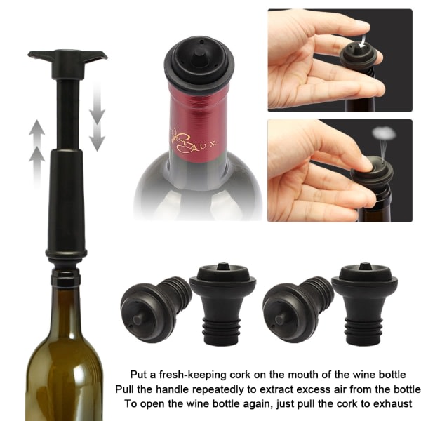 Vacu Vin Sort Pumpe med Vinsparepropper - Holder vinet friskt