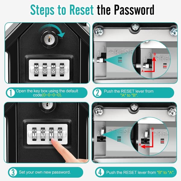 Key Cabinet - Safe - with - Combination Lock - Outdoor Use - Lockable - Wall Mount - Keys