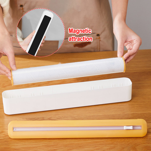 IC Magnetisk påfyllningsbar plastfoliedispenser med skärare, tenn yellow