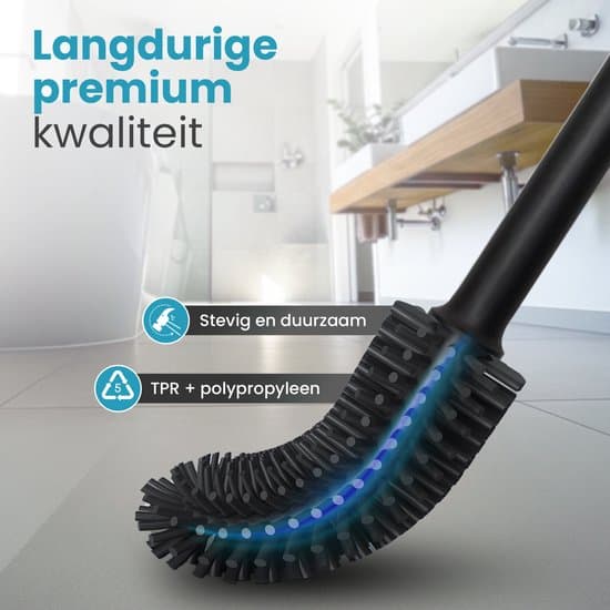 Toalettborste i silikon med hållare, 2-pack, självhäftande väggmontering, snabbtorkande flexibla borst för badrum, svart