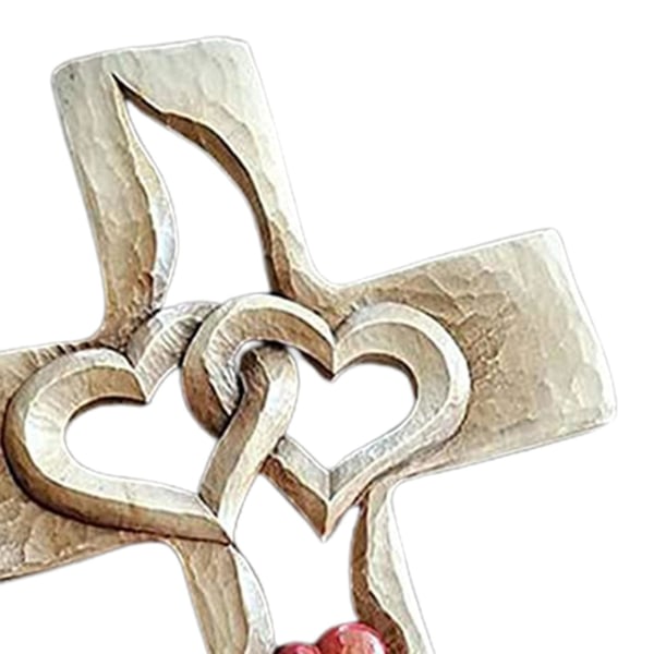 IC Love Cross Antik snidat trä sammanflätade hjärtan Delikat