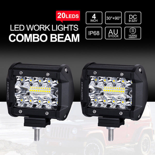 IC 2 kpl 4\" tuuman 60W 20LED Työvalo Flood Spot Combo Offroad Dri Valkoinen valo