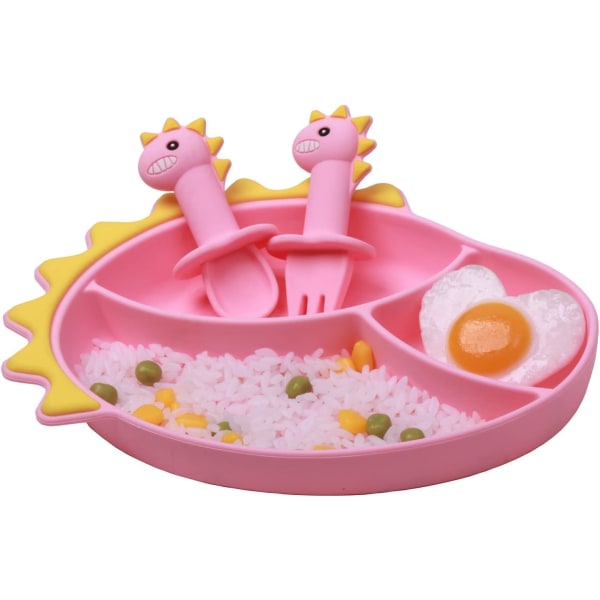IC Silikon Toddler Skedgafflar Set, Sugplattor för Baby Barn Delad greppskål Självmatande träning BPA-fri baby