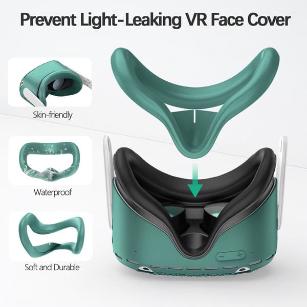 Silikone beskyttelsessæt til Meta/Oculus Quest 2, 5-i-1 VR-tilbehør med headset-cover, controller-greb og linsebeskytter, grøn