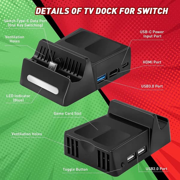 IC TV-dockningsstation kompatibel med Switch, bærbar