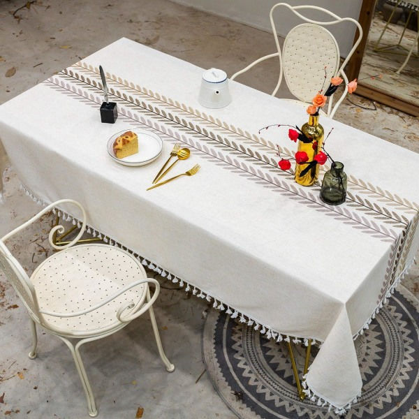 IC Farmhouse Køkkenbordsdæksel, bomuldslinnedug Små rektangulære duge til 4 til 6 personer, beige, vinstokke, 55x70 tommer