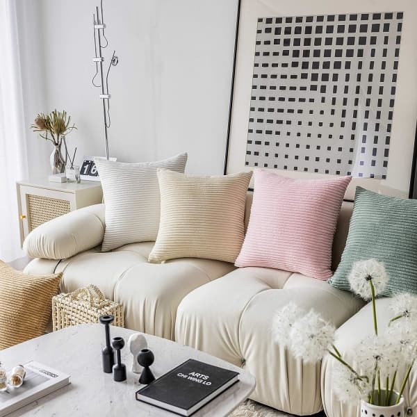 IC Ryg- og Sofa Puder Sæt med 2 Bløde Stribede Sammet Lange Dekorative Hvide Puder, 12x20 tommer, Hvid