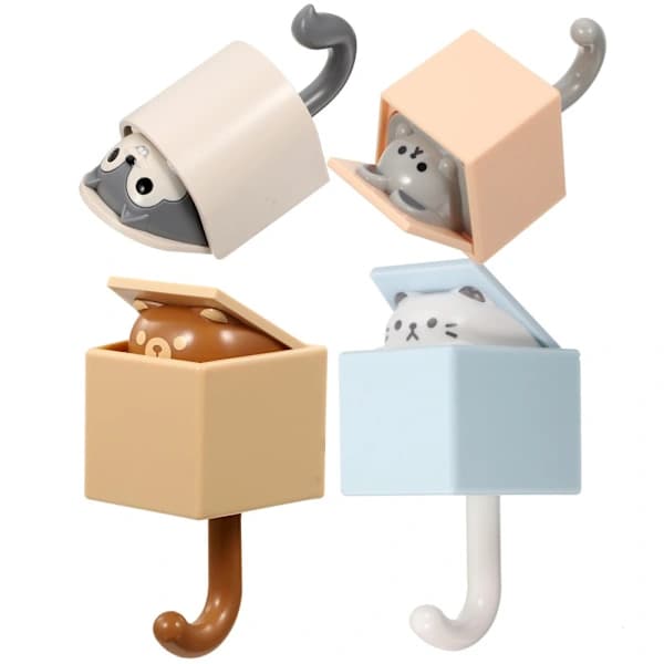 4 Cute Animal Wall Hooks Cartoon Wall Hooks Bathroom for Kitchen Office