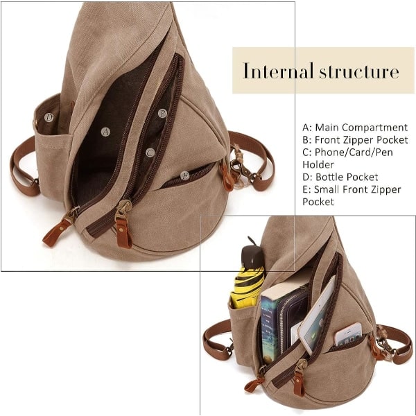 Canvas Sling Bag - Liten Crossbody ryggsäck Axelväska Casual Daypack ryggsäck för män kvinnor