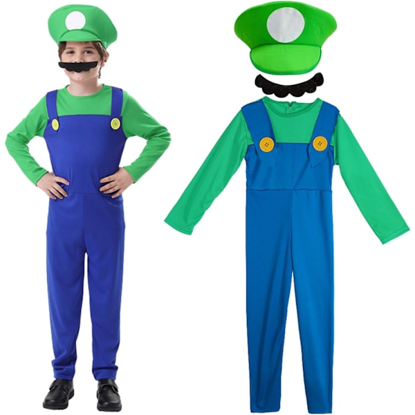 Luigi-dräktset, Luigi-dräkt, Bros, Maskeraddräkt, Kvinnor, Män, Outfit för jul, karneval, maskerad Children boys green XL