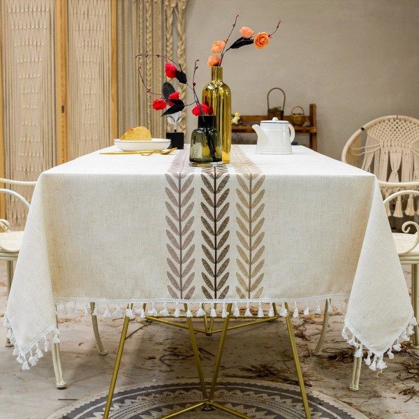 IC Farmhouse Køkkenbordsdæksel, bomuldslinnedug Små rektangulære duge til 4 til 6 personer, beige, vinstokke, 55x70 tommer